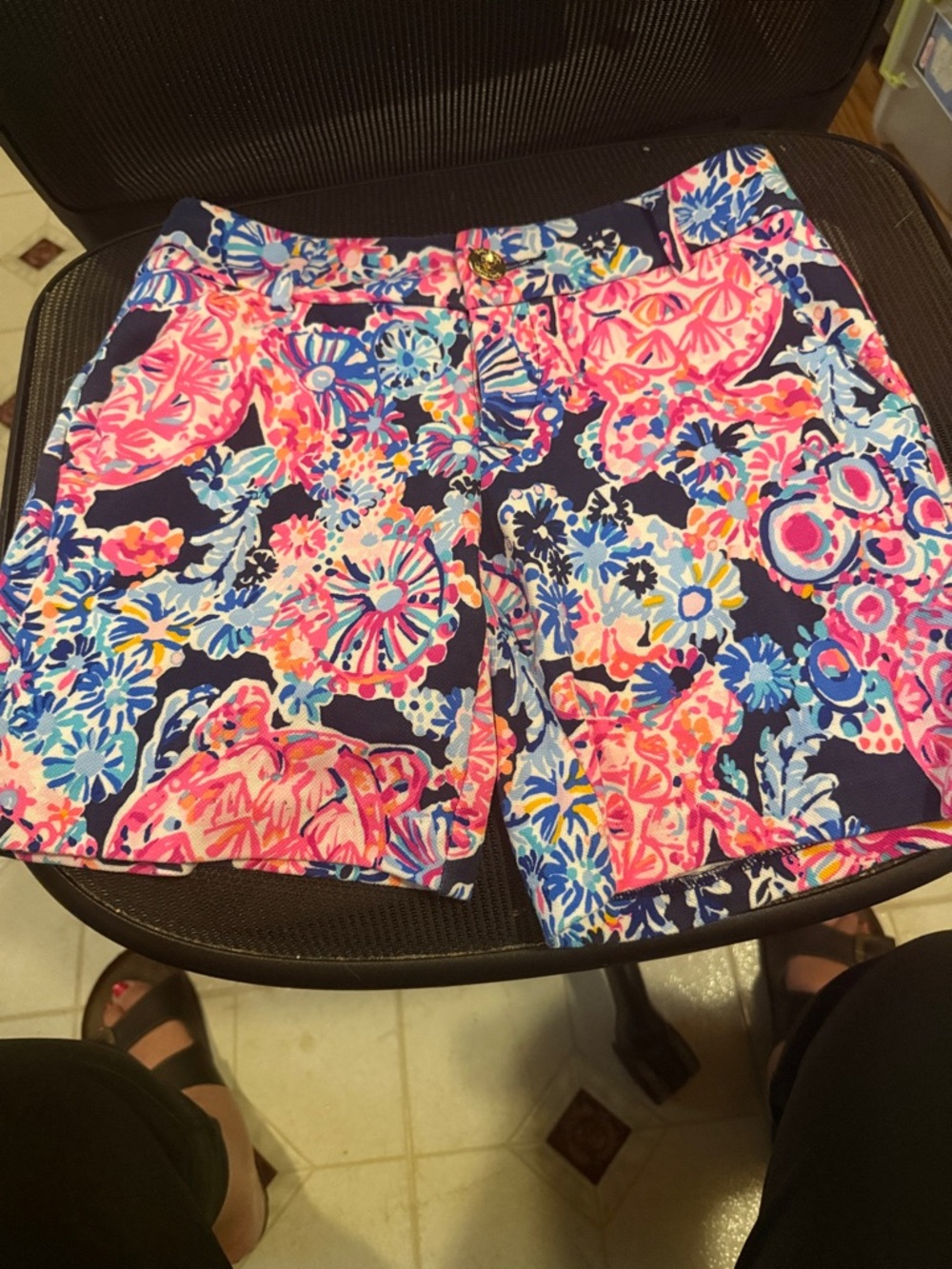 Lilly Pulitzer Navy Floral Print Bermuda Shorts with Pink & Blue Accents